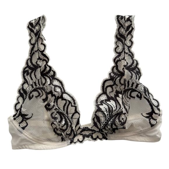Natori White/Black Scallop Lace Bralette w/ Adjustable Versatile Straps - 32B/C - Picture 1 of 3